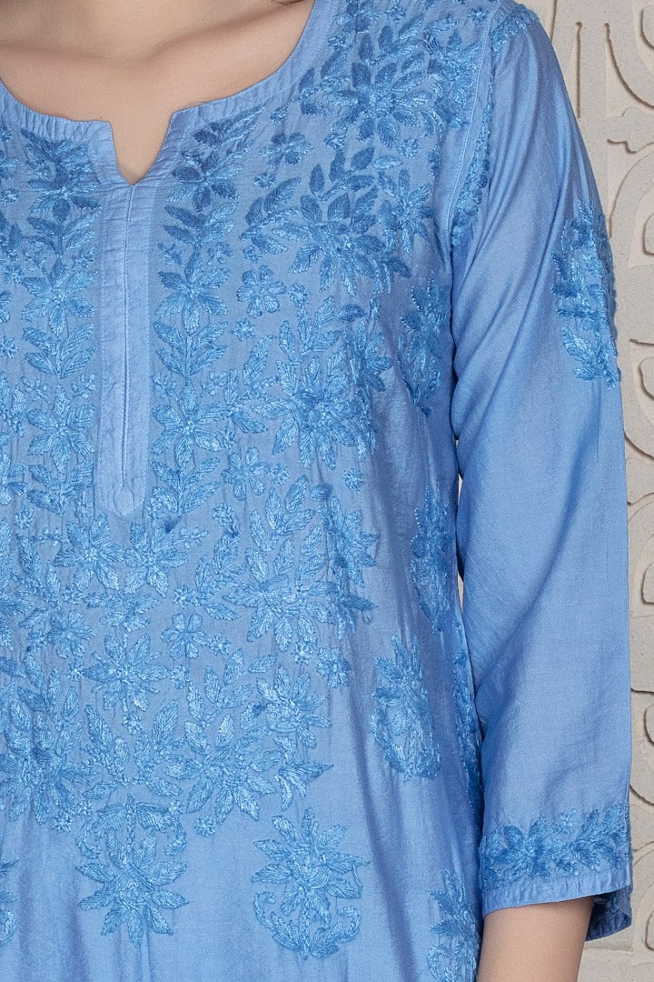 Iqra Chikankari Chanderi Kurti