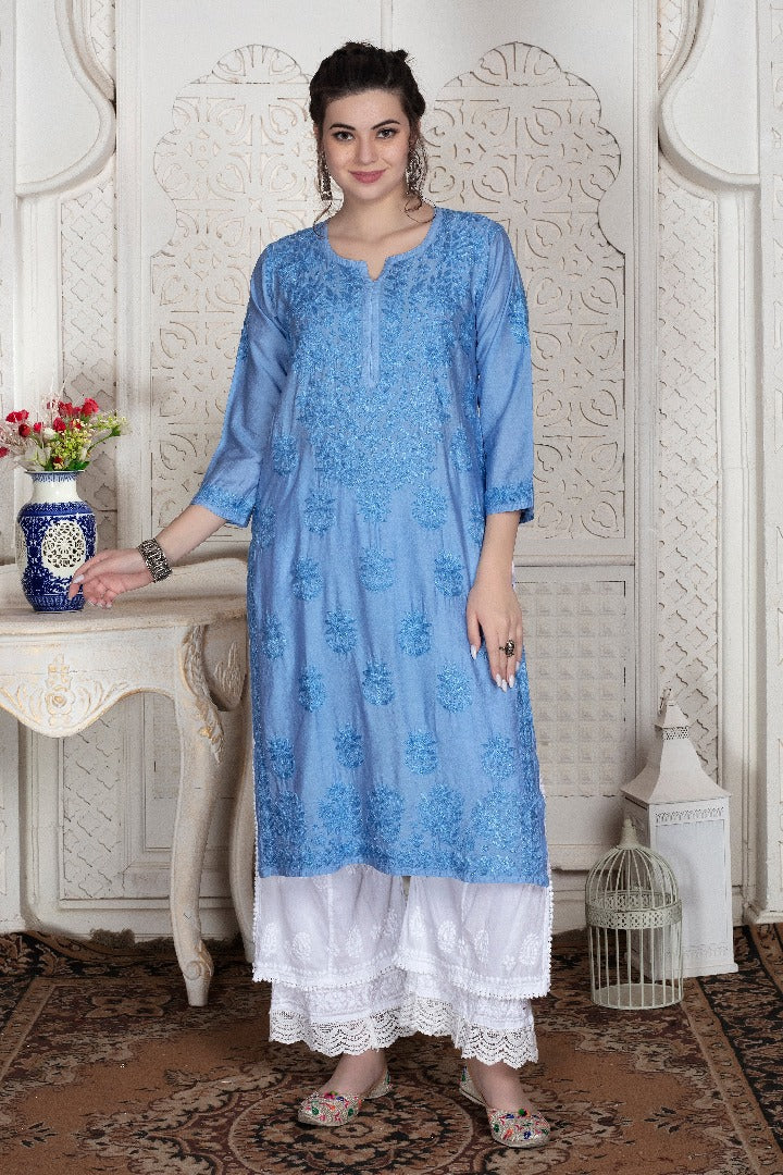 Iqra Chikankari Chanderi Kurti