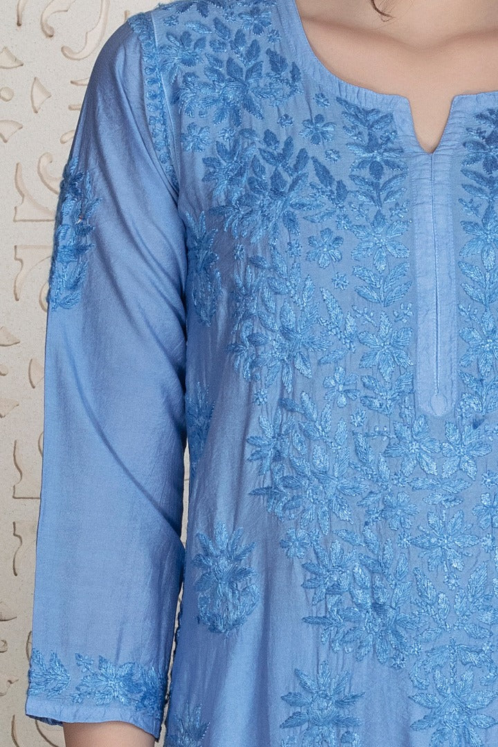 Iqra Chikankari Chanderi Kurti