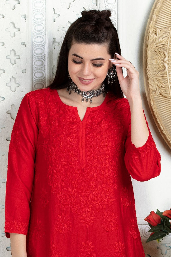 Iqra Chikankari Chanderi Kurti