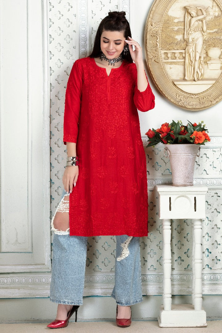 Iqra Chikankari Chanderi Kurti