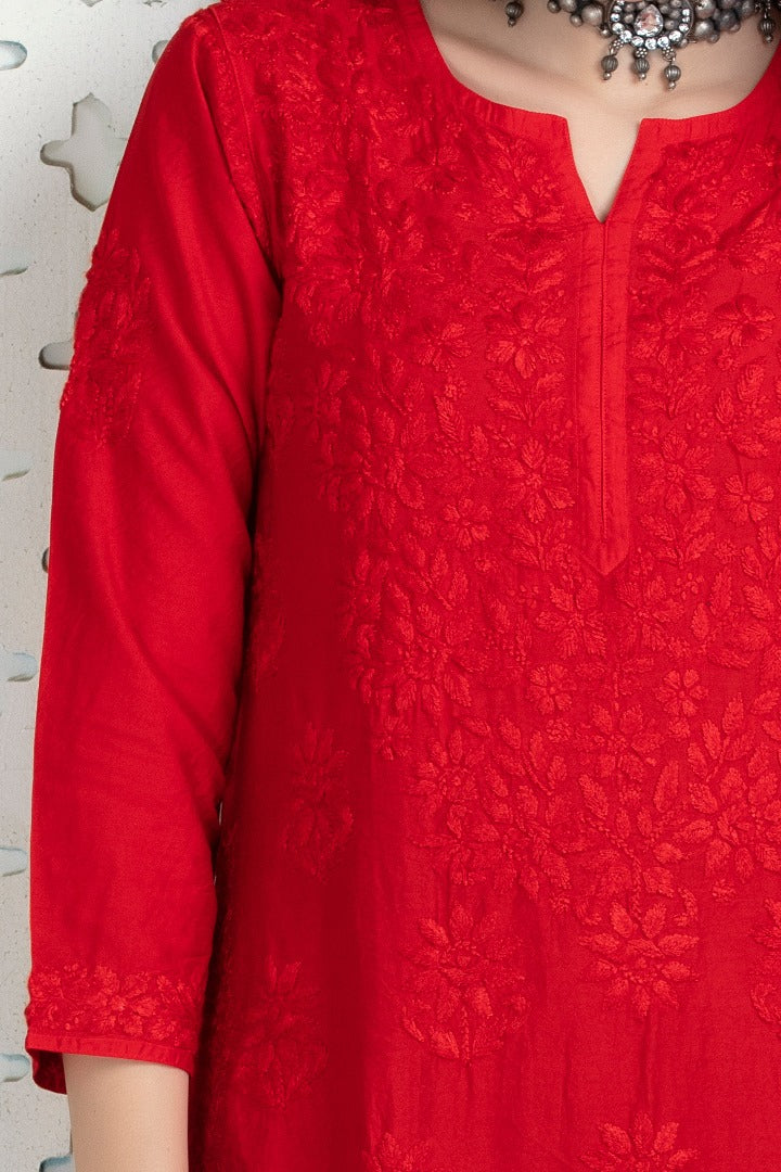 Iqra Chikankari Chanderi Kurti