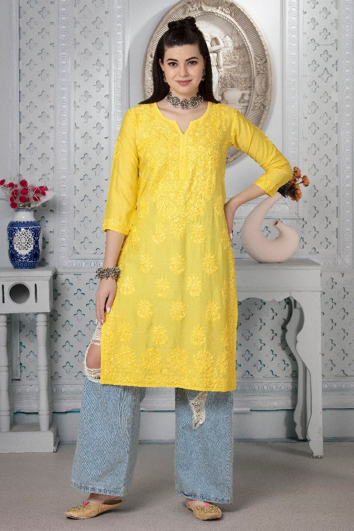 Iqra Chikankari Chanderi Kurti