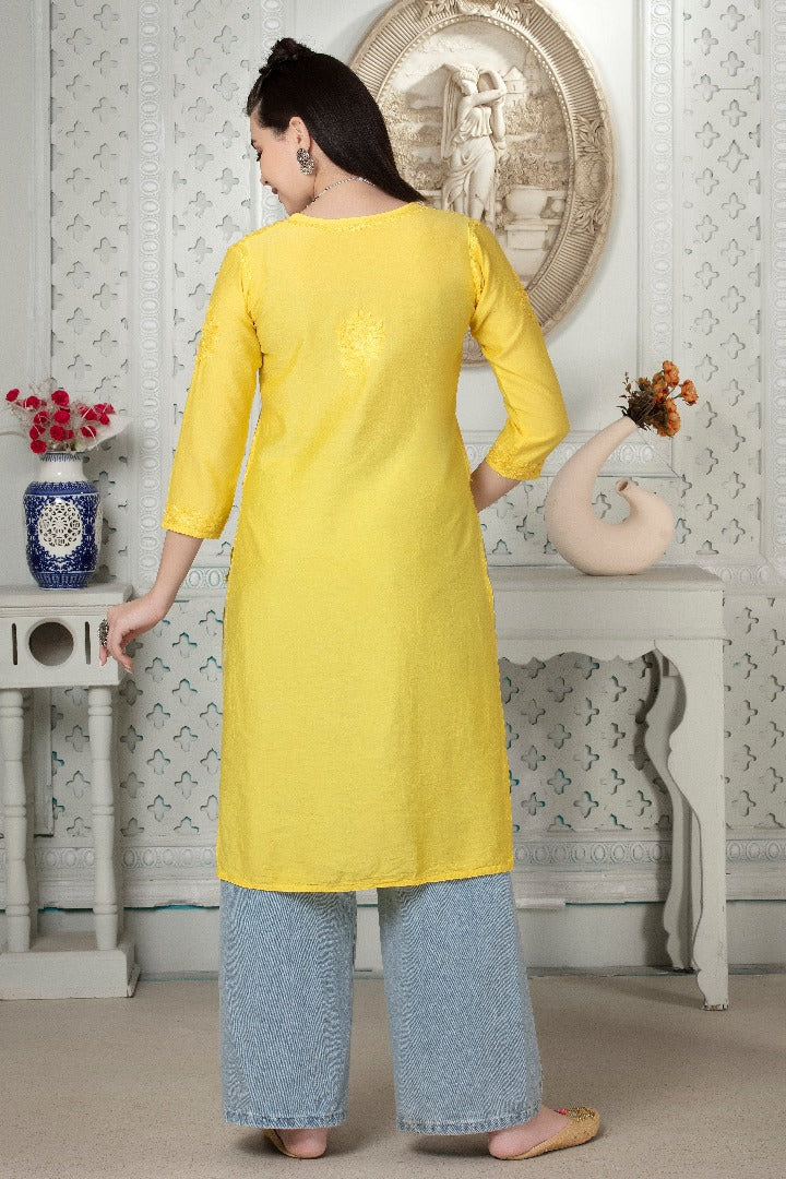 Iqra Chikankari Chanderi Kurti