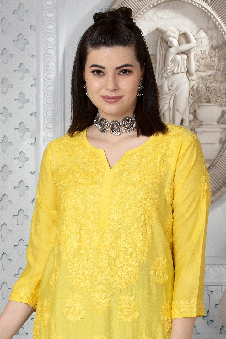 Iqra Chikankari Chanderi Kurti