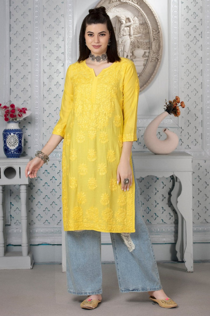 Iqra Chikankari Chanderi Kurti