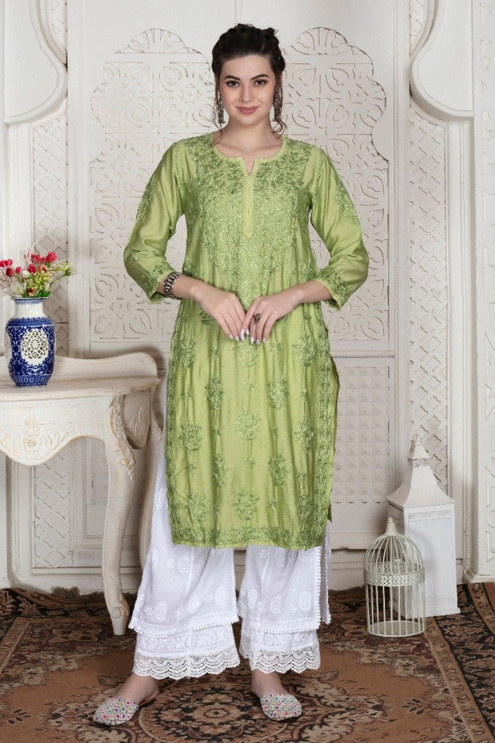 Iqra Chikankari Chanderi Kurti