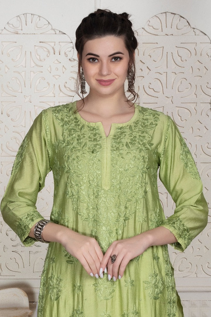 Iqra Chikankari Chanderi Kurti