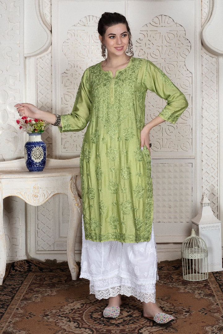 Iqra Chikankari Chanderi Kurti