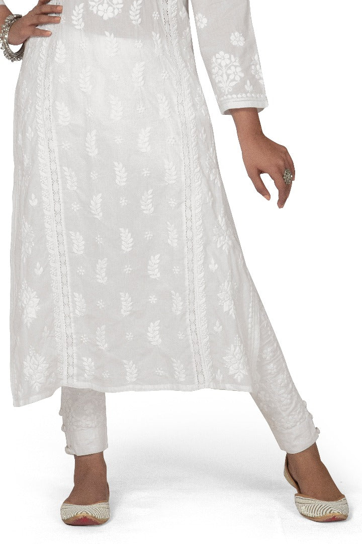 Cotton White Kurti - Flower Design