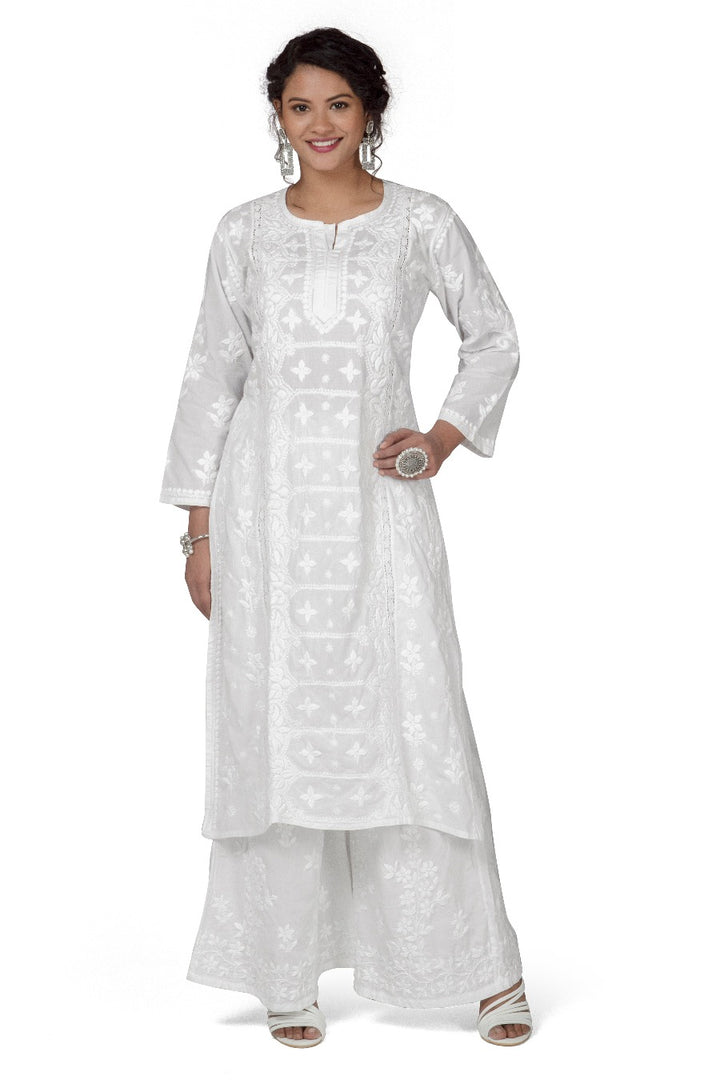 Cotton White Kurti - Star Design