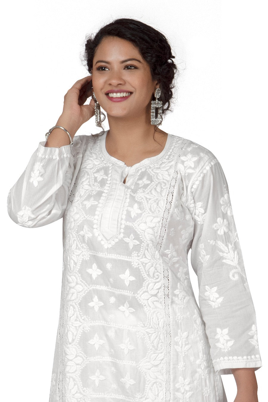 Cotton White Kurti - Star Design