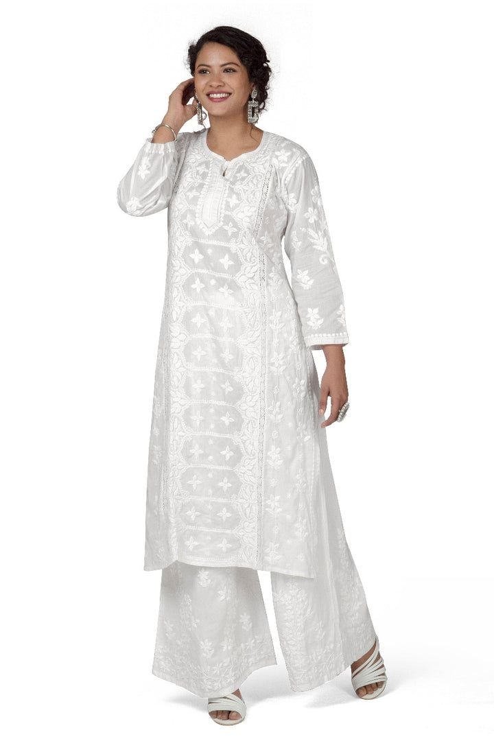 Cotton White Kurti - Star Design