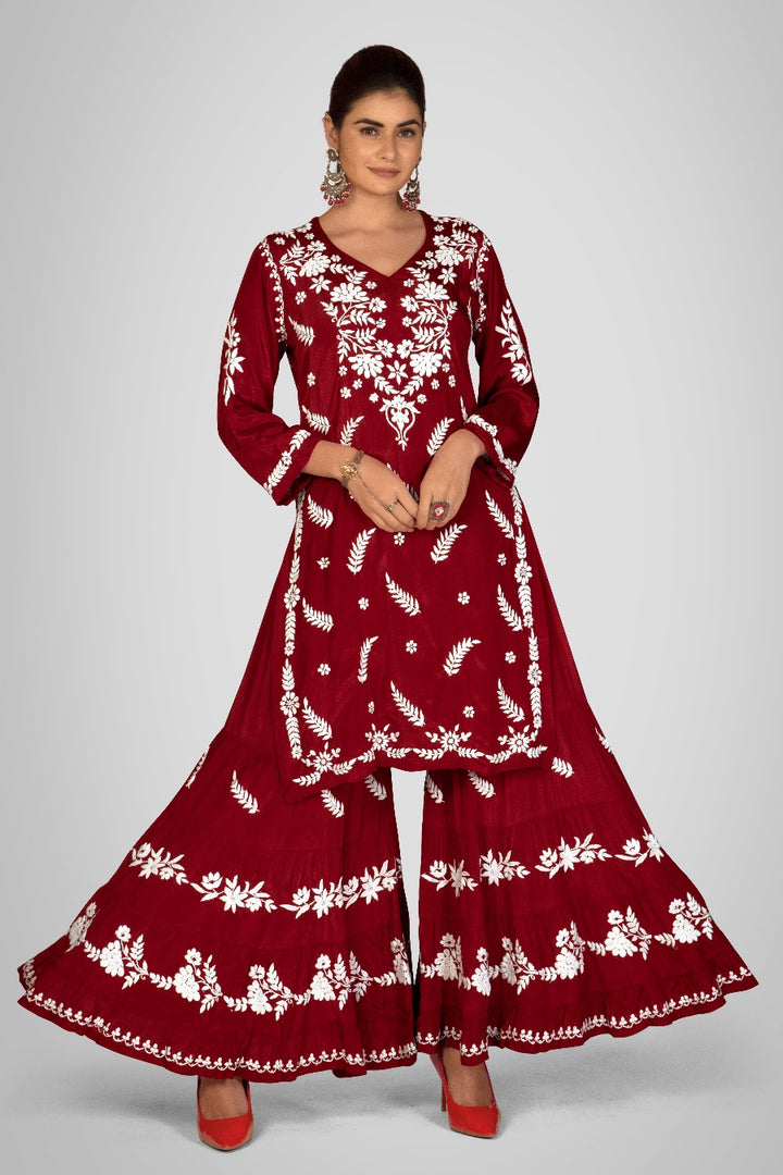 Rafat Chikankari Crepe Gharara Set