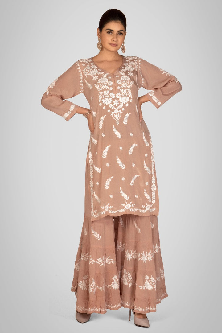 Rafat Chikankari Crepe Gharara Set