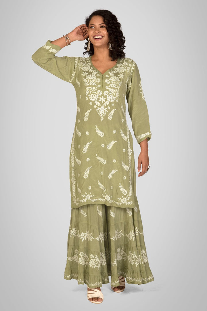 Rafat Chikankari Crepe Gharara Set