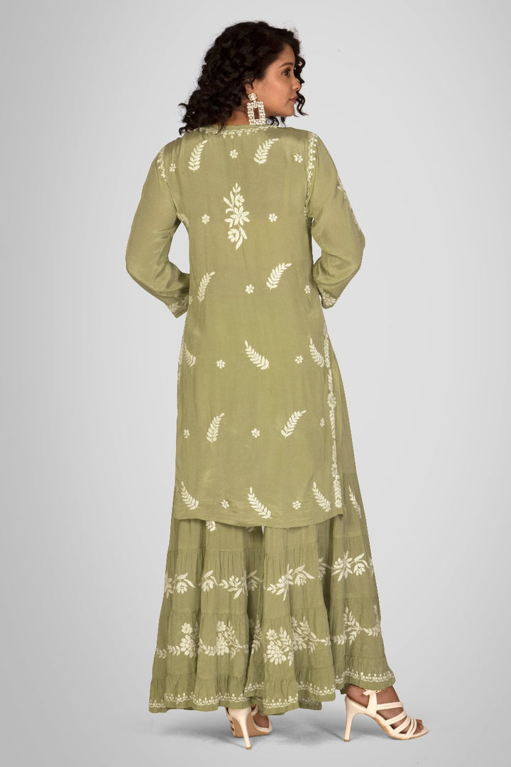 Rafat Chikankari Crepe Gharara Set