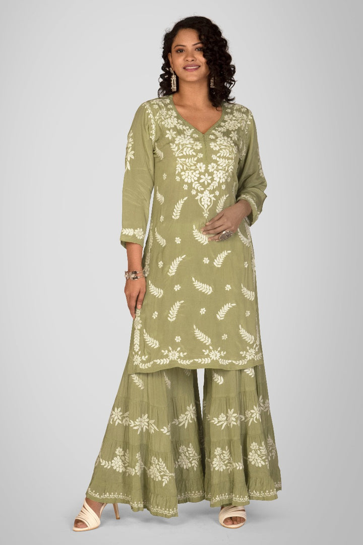 Rafat Chikankari Crepe Gharara Set