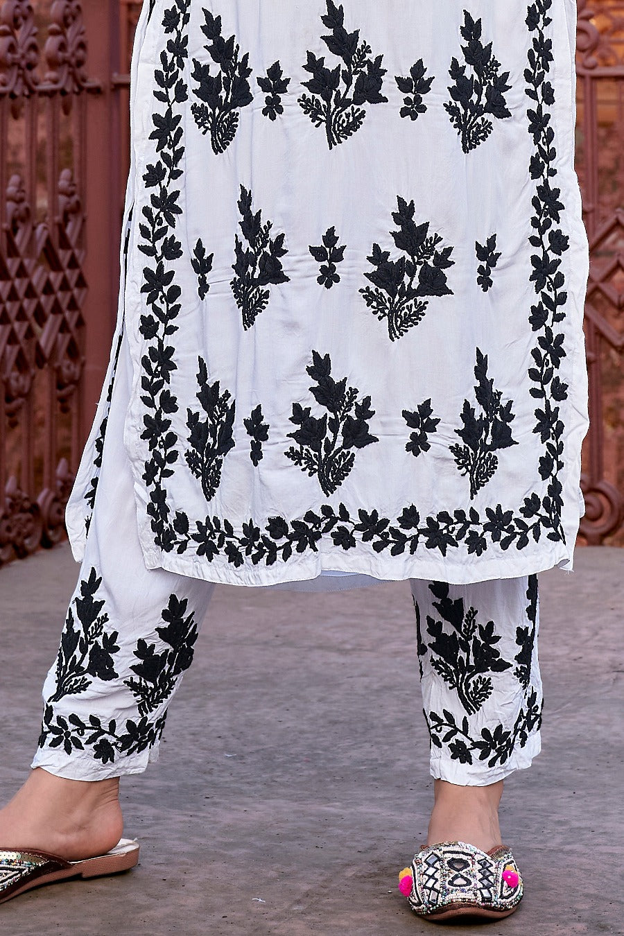 Fiza Chikankari Modal Pant Set - Black And White