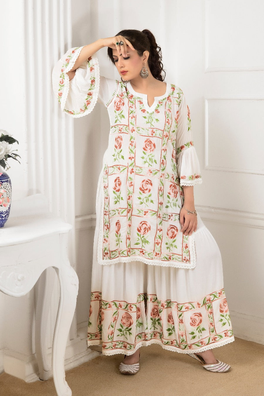 Alizeh Chikankari Modal Floral Gharara Set