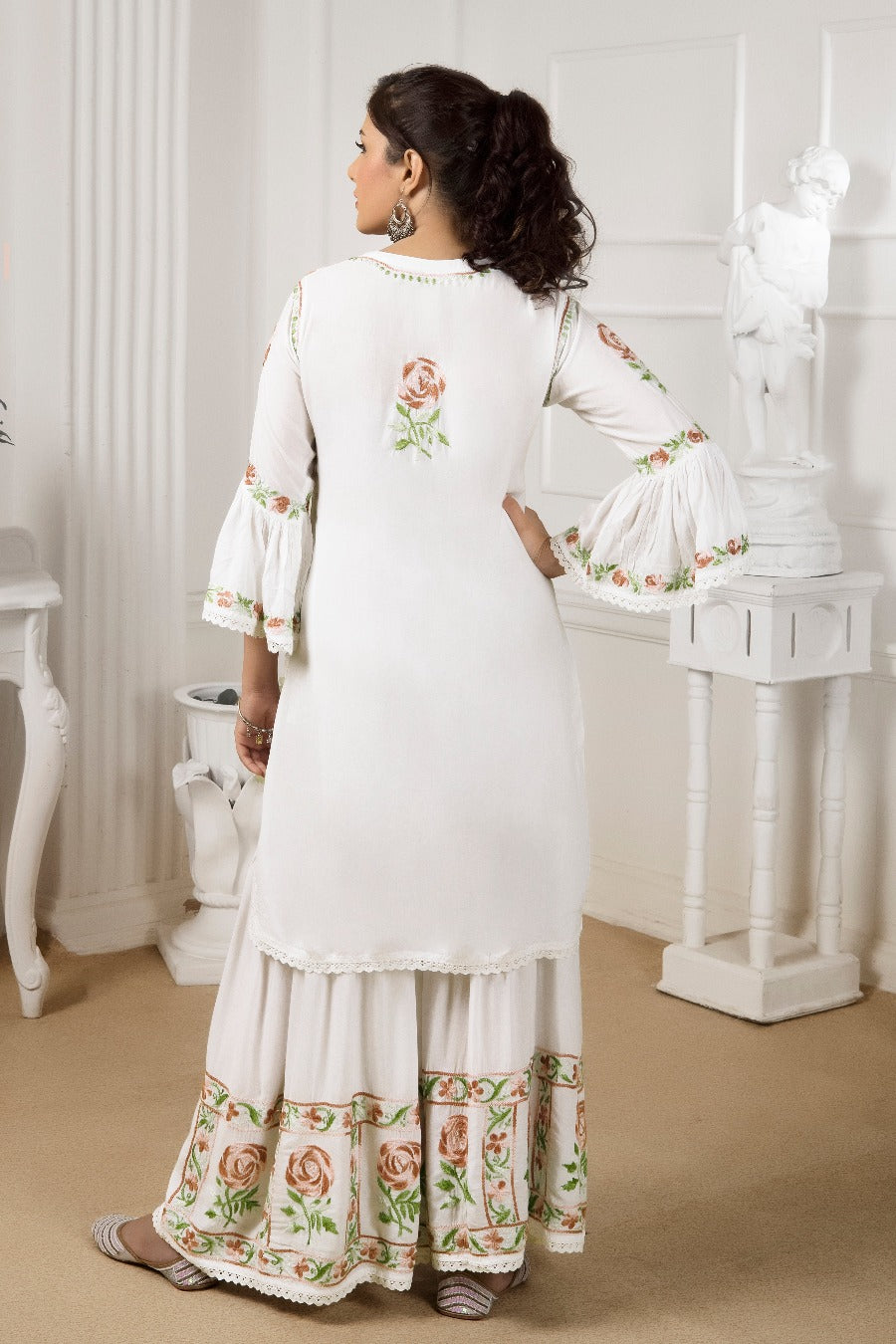 Alizeh Chikankari Modal Floral Gharara Set