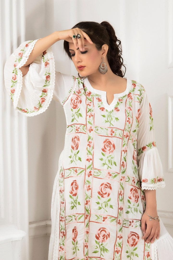 Alizeh Chikankari Modal Floral Gharara Set