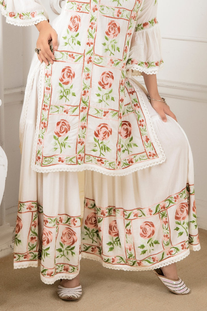 Alizeh Chikankari Modal Floral Gharara Set