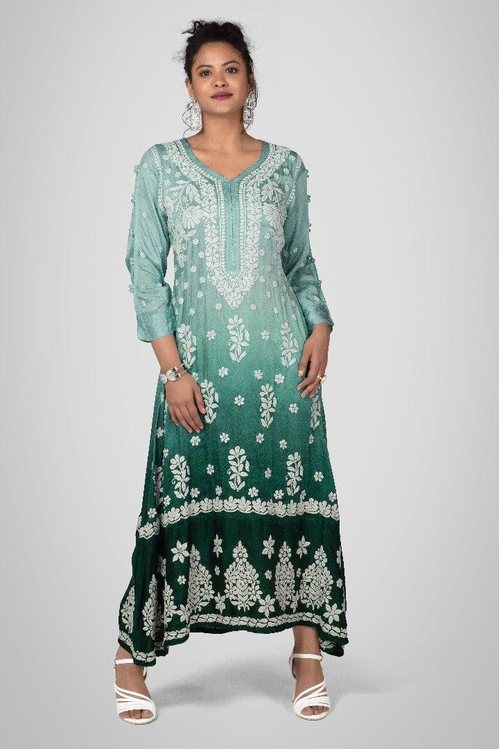 Zoya Chikankari Modal Satin Ombre Dress