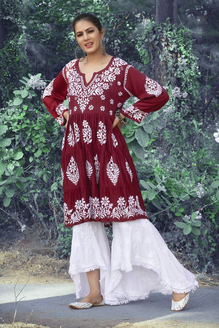 ARSHI  Chikankari Modal Satin Short Dress