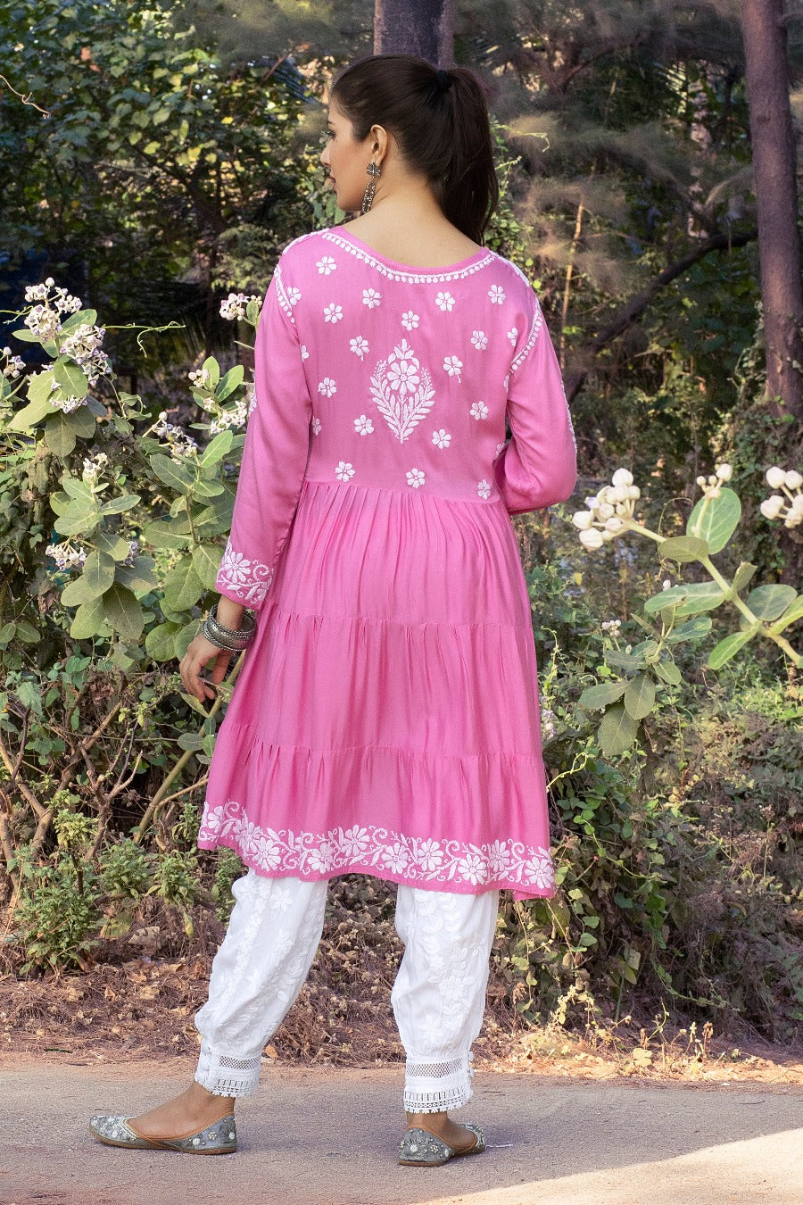 ARSHI  Chikankari Modal Satin Short Dress