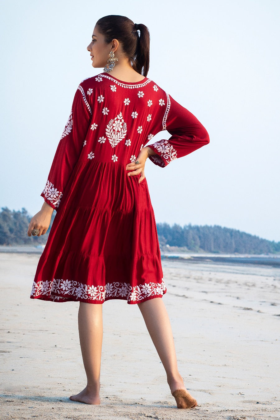 ARSHI  Chikankari Modal Satin Short Dress