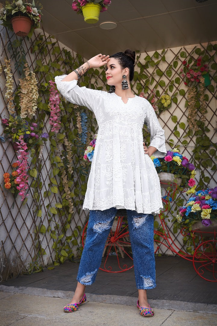 Anaya Chikankari Modal Flair Short Dress