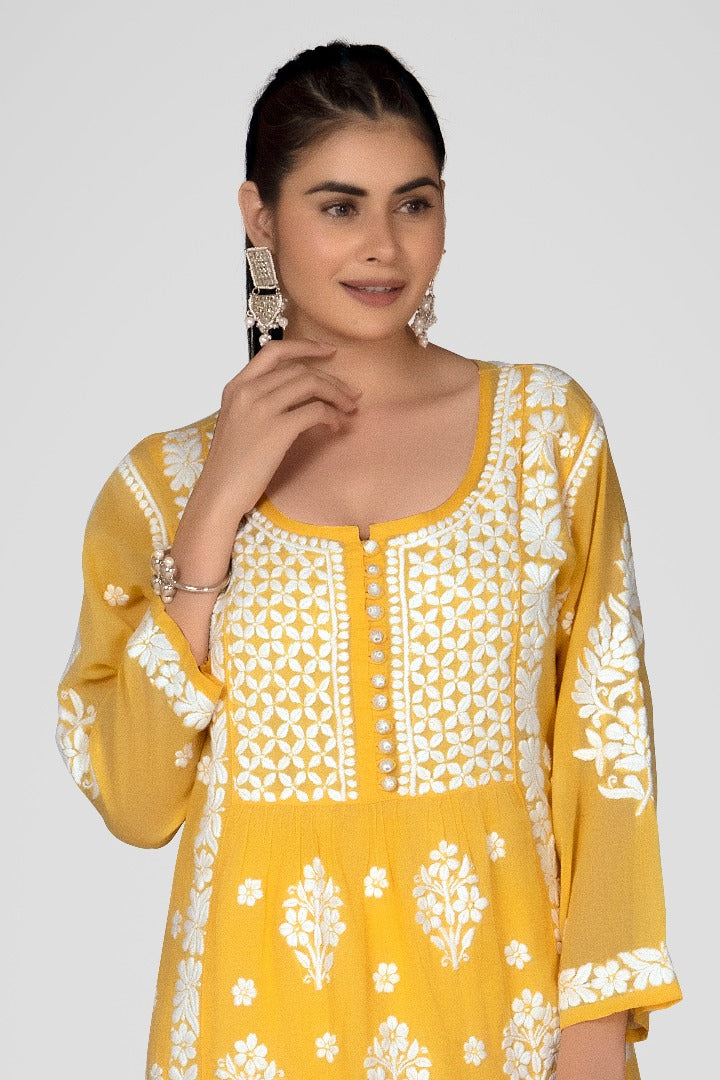 Zaheen Mul Crochet Button Kurti