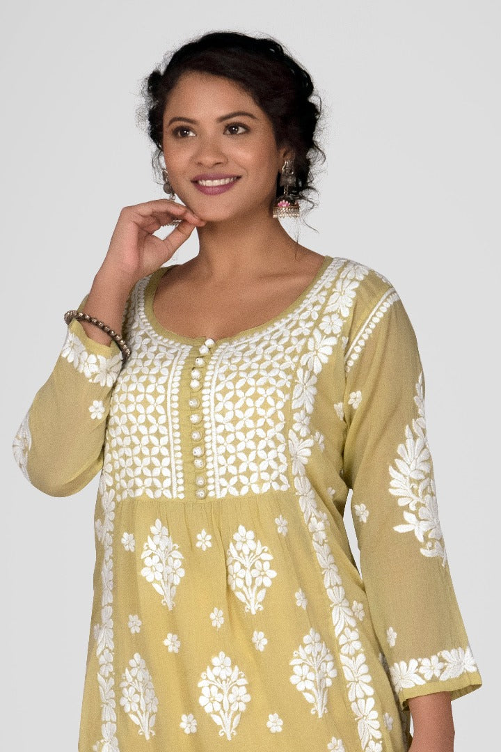 Zaheen Mul Crochet Button Kurti