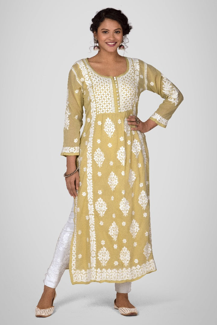 Zaheen Mul Crochet Button Kurti