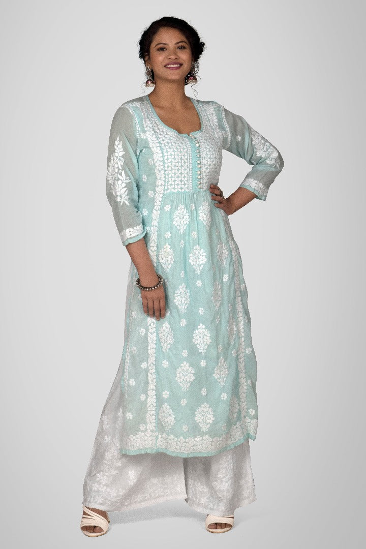 Zaheen Mul Crochet Button Kurti