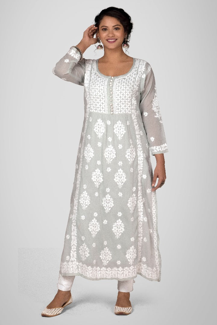 Zaheen Mul Crochet Button Kurti