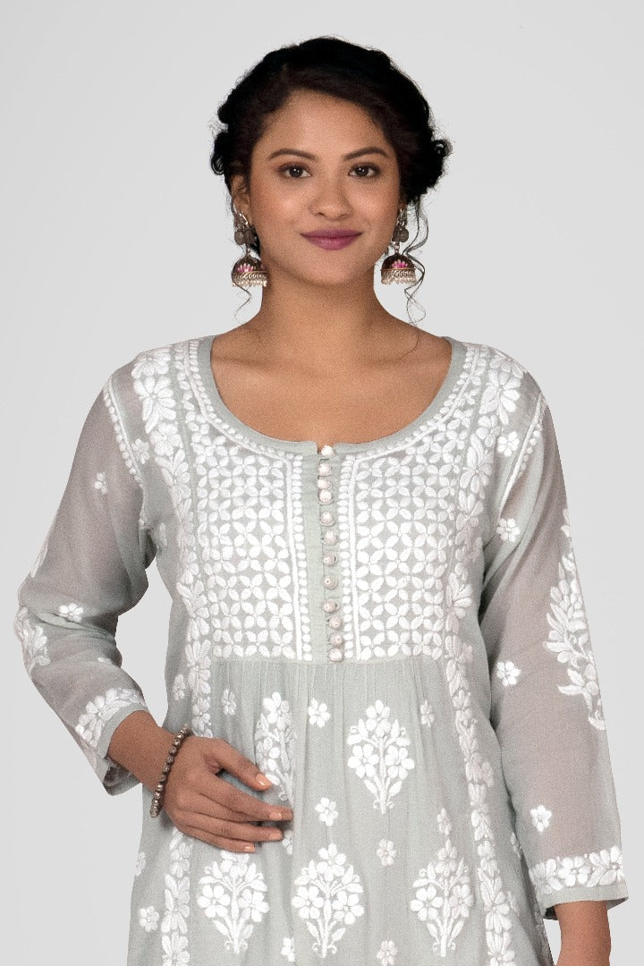 Zaheen Mul Crochet Button Kurti