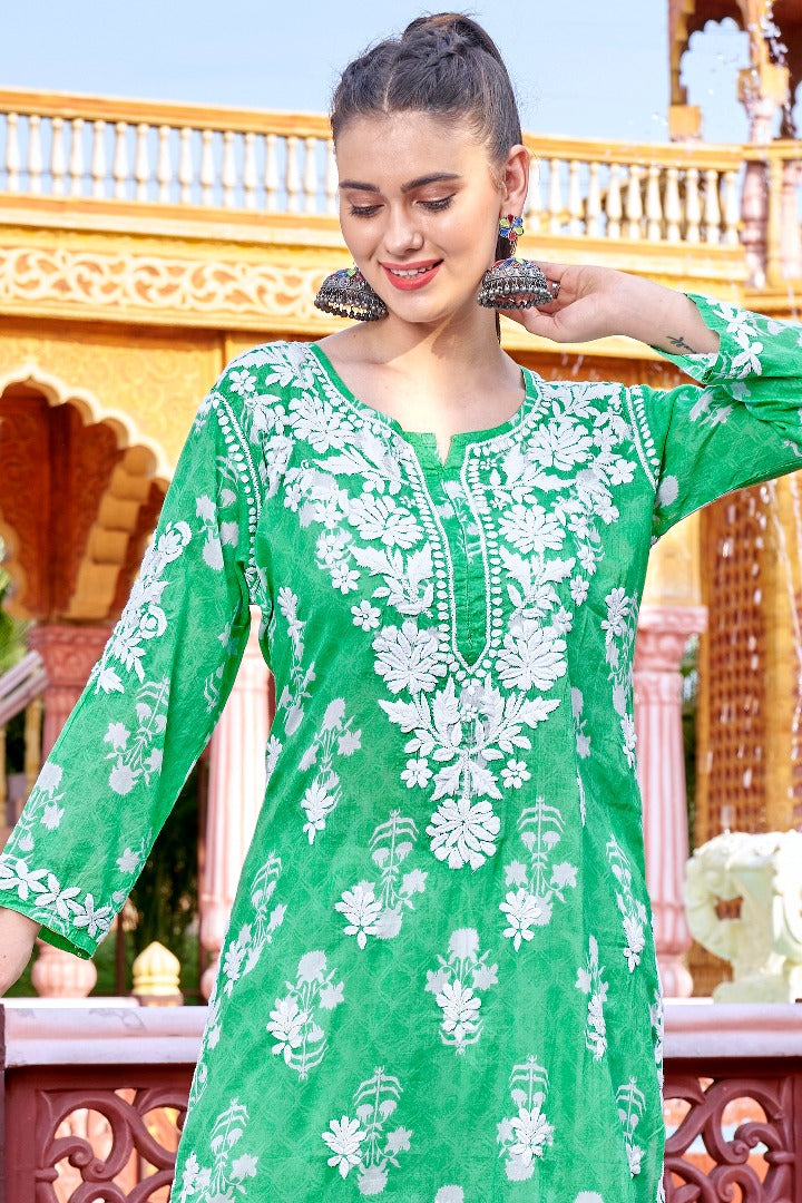 Meera Chikankari Mul Printed Kurti