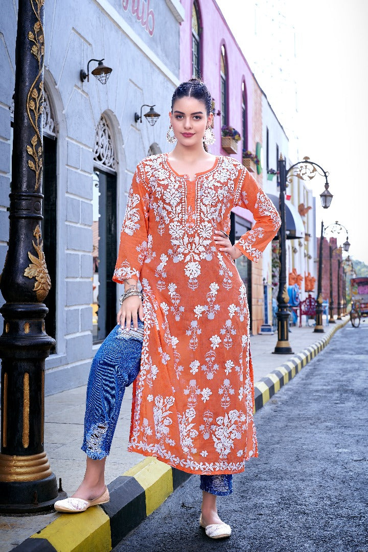 Meera Chikankari Mul Printed Kurti