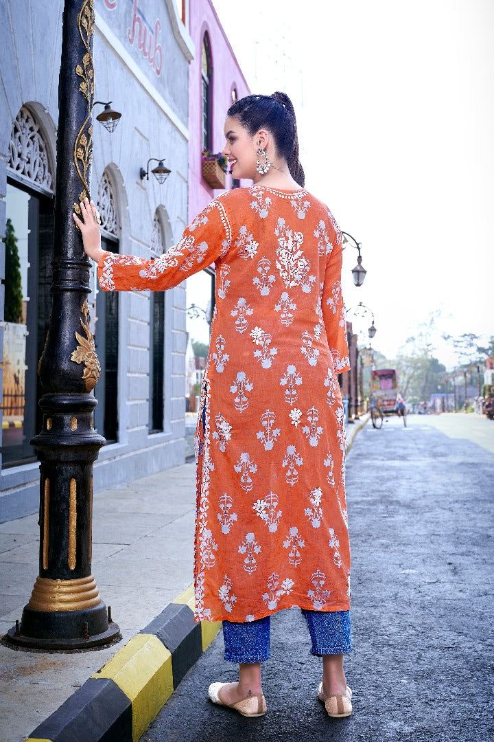 Meera Chikankari Mul Printed Kurti