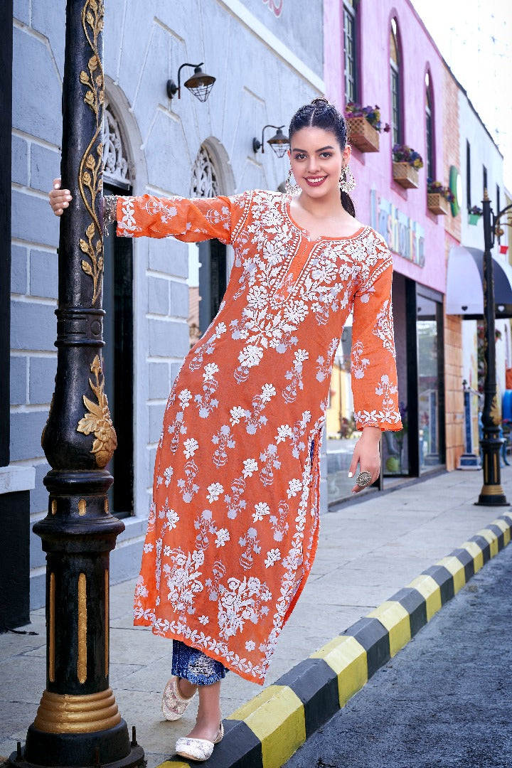 Meera Chikankari Mul Printed Kurti