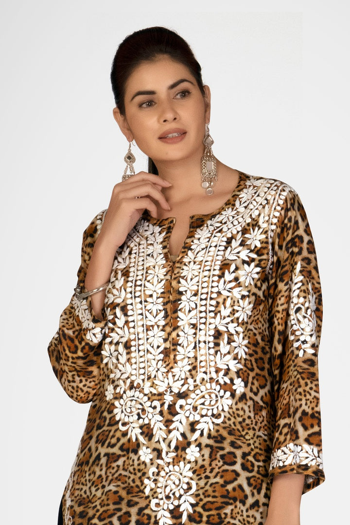 Muzlin Leopard Design Kurti