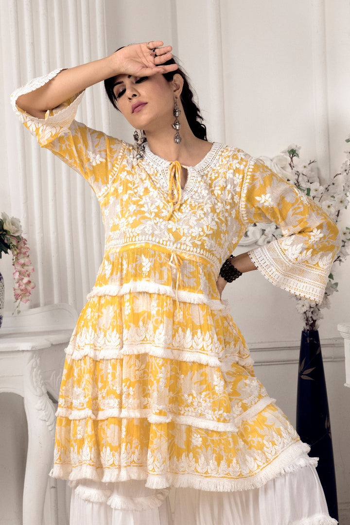 AALIYA Mulmul Lace Kurti