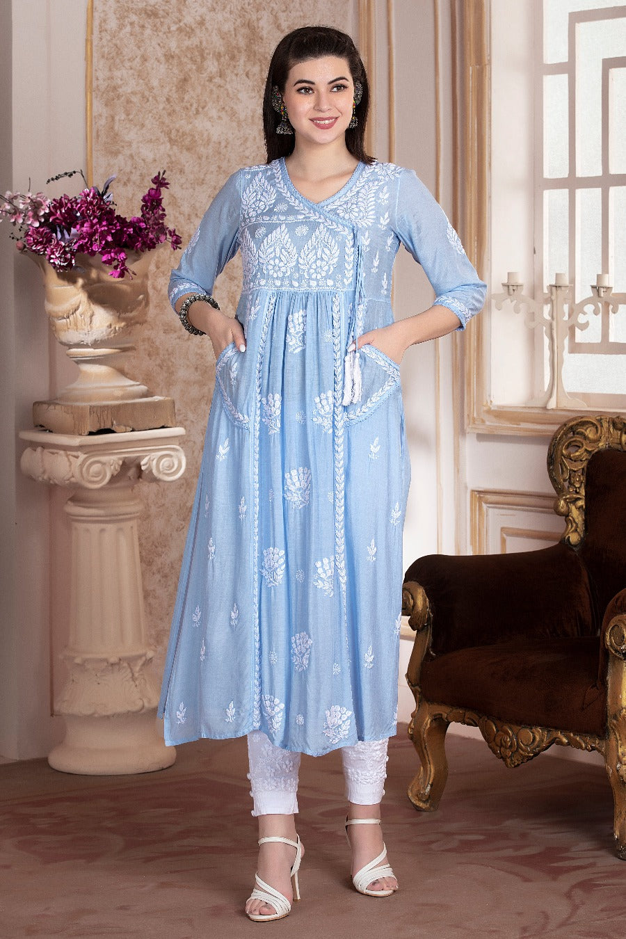 Naira Chikankari Muzlin Pocket Kurti