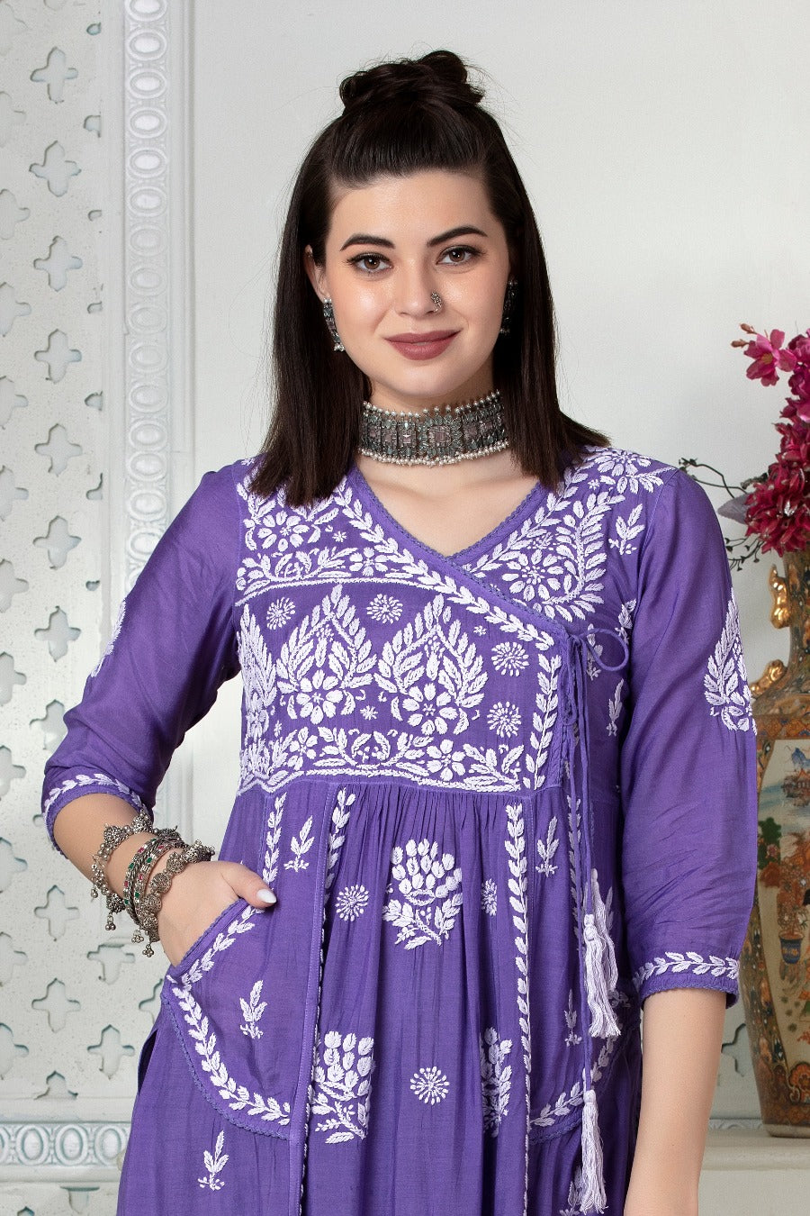 Naira Chikankari Muzlin Pocket Kurti