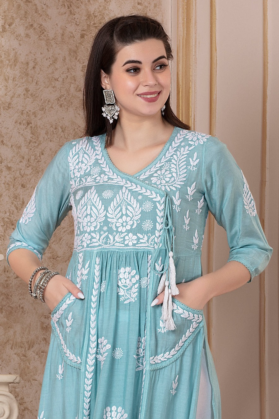 Naira Chikankari Muzlin Pocket Kurti