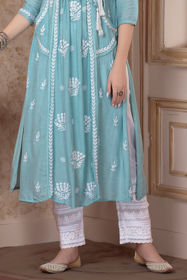 Naira Chikankari Muzlin Pocket Kurti