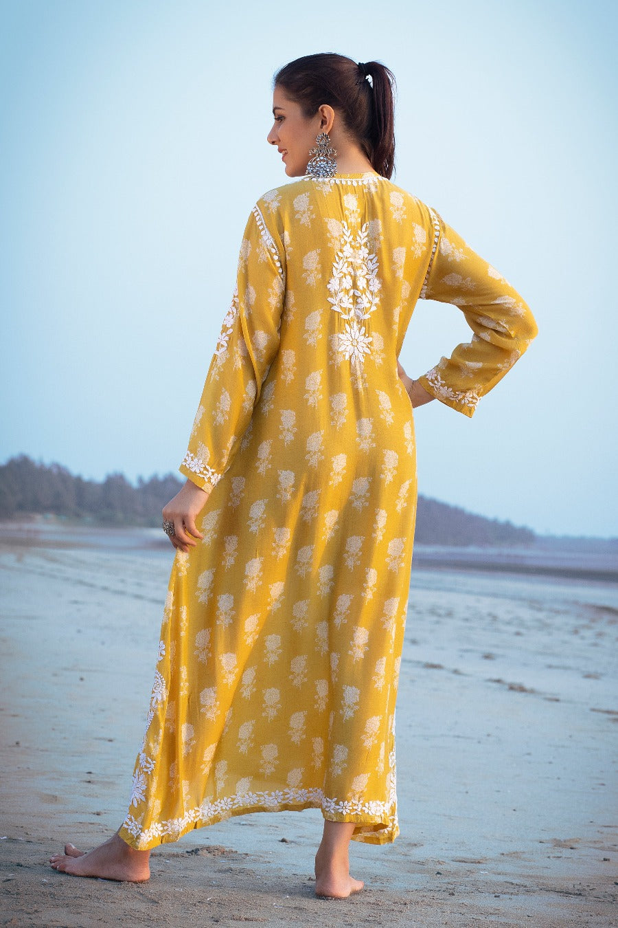 Ajiya Chikankari Muzlin Printed Long Dress