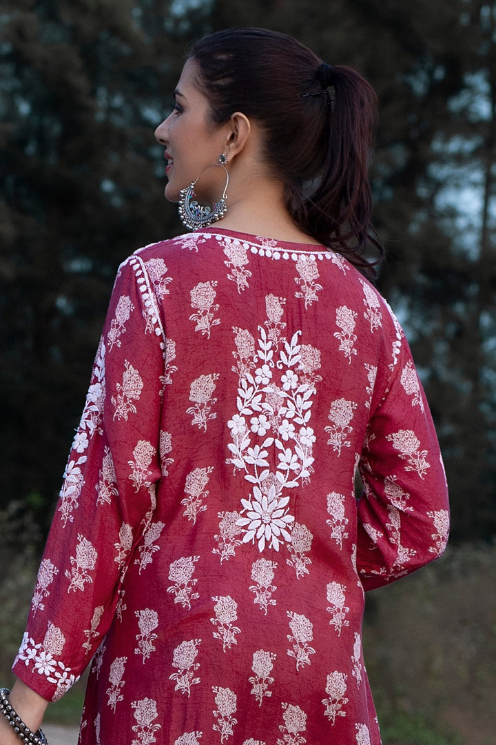 Ajiya Chikankari Muzlin Printed Long Dress